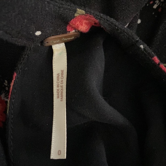 Free People Teagan Black Floral Deep V Neck Open Back Bell Sleeve Mini Dress - Picture 12 of 12